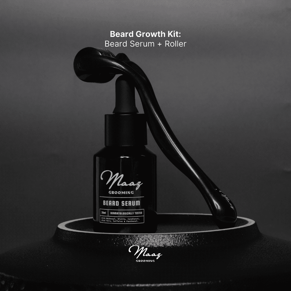 Maaz Beard Growth Kit: Beard Serum dan Derma Roller